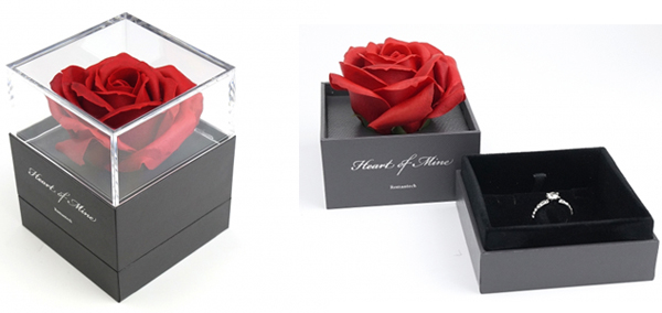 開けるとなかの石けん素材のバラから香りが立ちのぼるプレゼント用のジュエリーボックス「Romantech Jewelry Box」