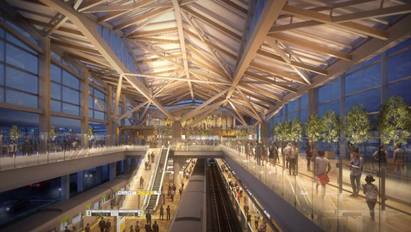 2020年春にオープンする「高輪ゲートウェイ駅」の駅舎内イメージ図